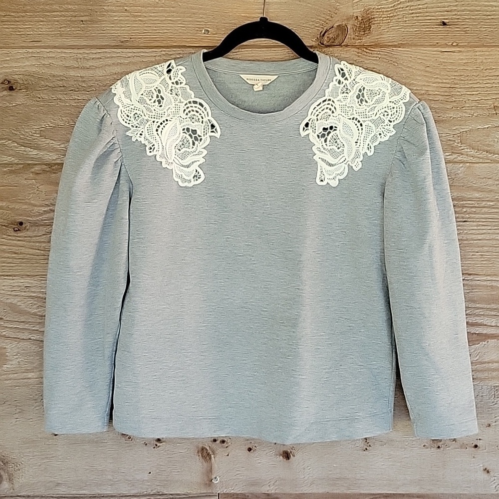 Rebecca Taylor XSmall Gray Sweatershirt with White Lace Accents